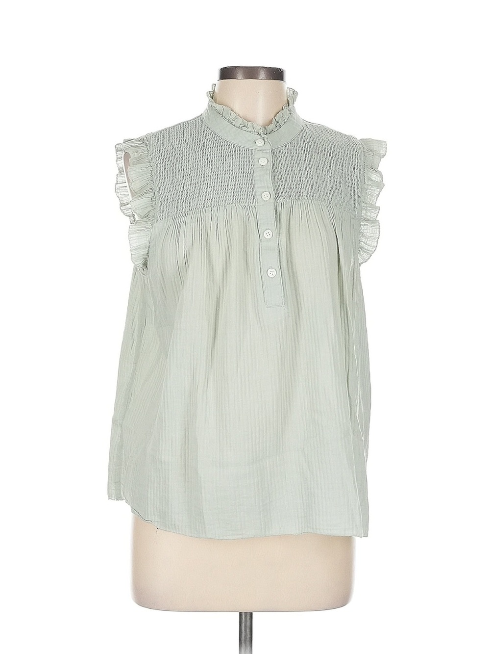 J. Crew Light Green Ruffle Sleeve Smocked Yoke Top